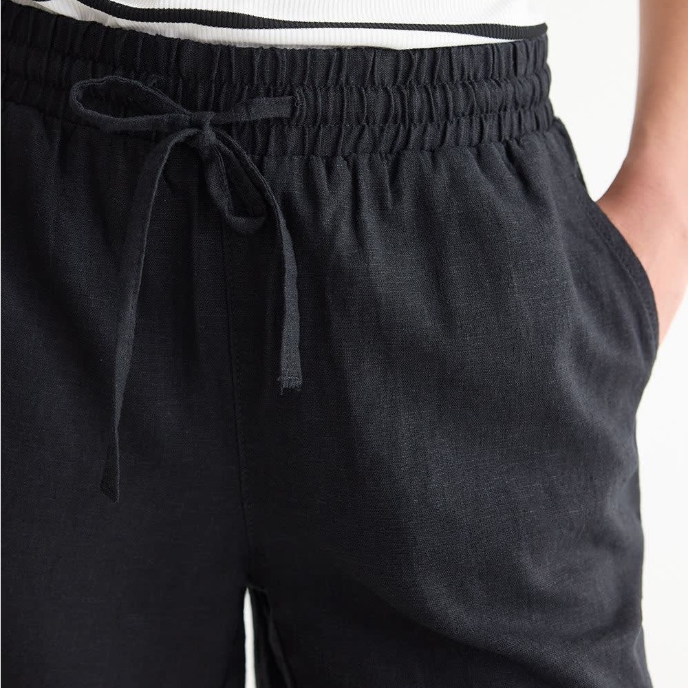Black Linen Shorts with Drawstring